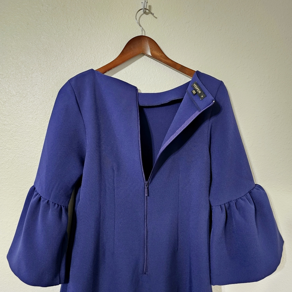 Vesper dress size 12 blue 3/4 bell sleeves sheath - Picture 7 of 9